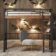 preview thumbnail 1 of 16, Metal Loft Bed with Built-in Desk, Storage Shelf and Ladder, Twin Size Twin