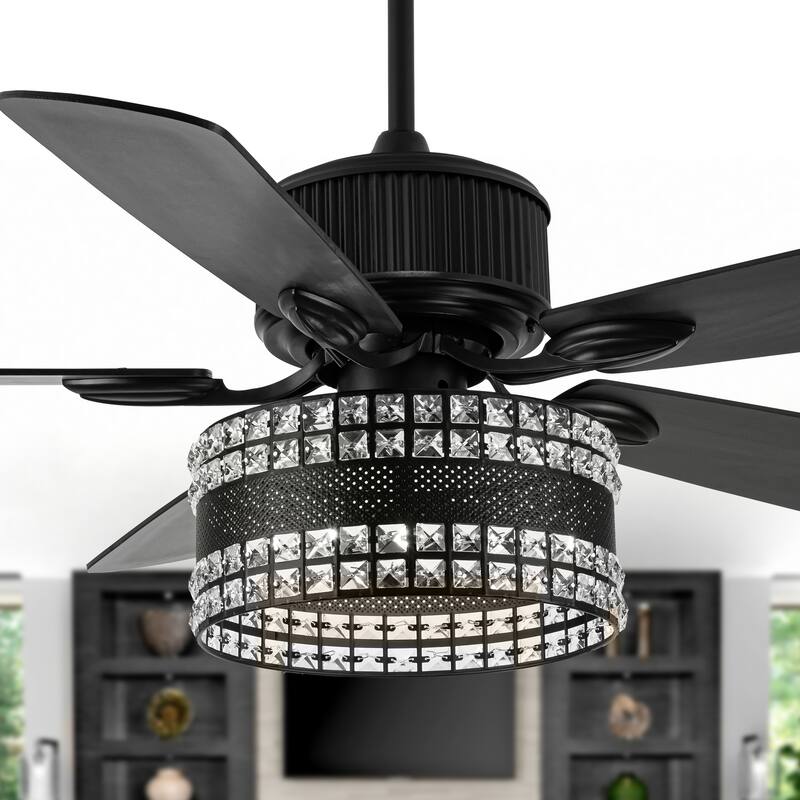 Cusp Barn 52 Inch Industrial Crystal Ceiling Fan, Modern Indoor Outdoor Lighting Fixture with Dual Finish Blades for Living Room