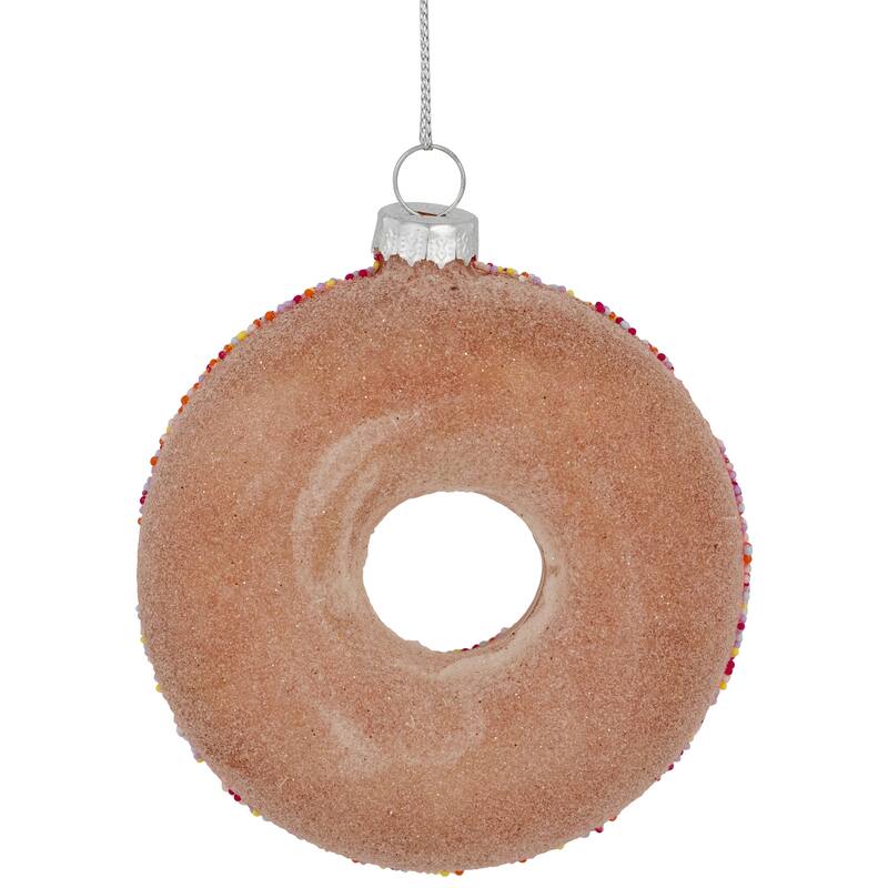4.75" Pink Frosted Doughnut Glass Christmas Ornament