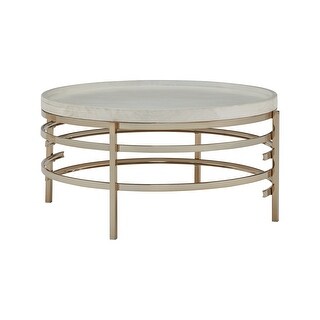 Modern 38 Inch Coffee Table, Pine Wood, Rounded Accents, Gold Metal ...