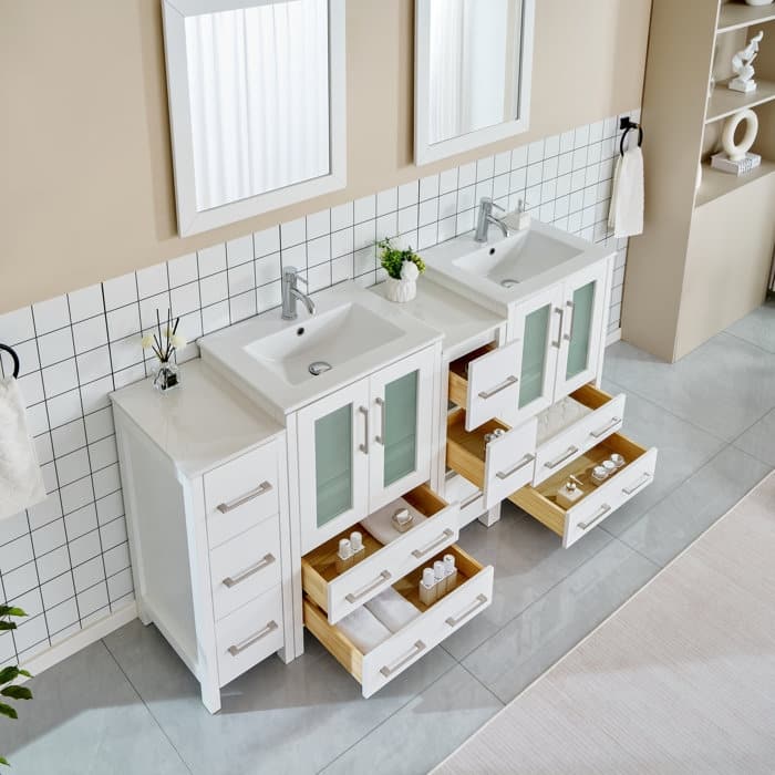 Vanity Art 72 in. Double Sink Bathroom Vanity with Top and Mirrors - 72 X 18.1 X 35.8