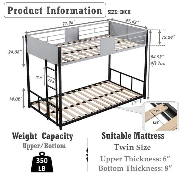 Black Twin over Twin Size Metal Bunk Bed with Vent Board, Heavy-duty Sturdy Metal, Noise Reduced, Safety Guardrail