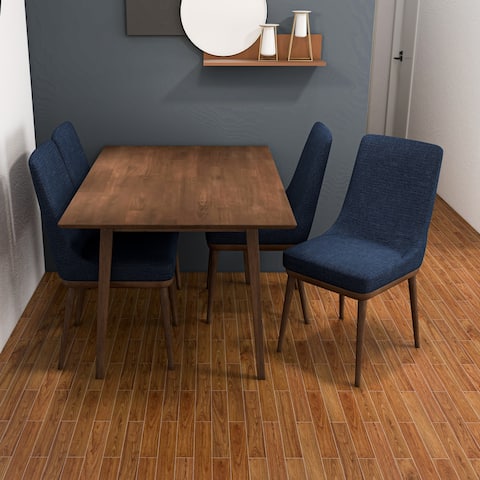 Anna 5-Piece Mid-Century Dining Set with 4 Velvet Dining Chairs in Blue
