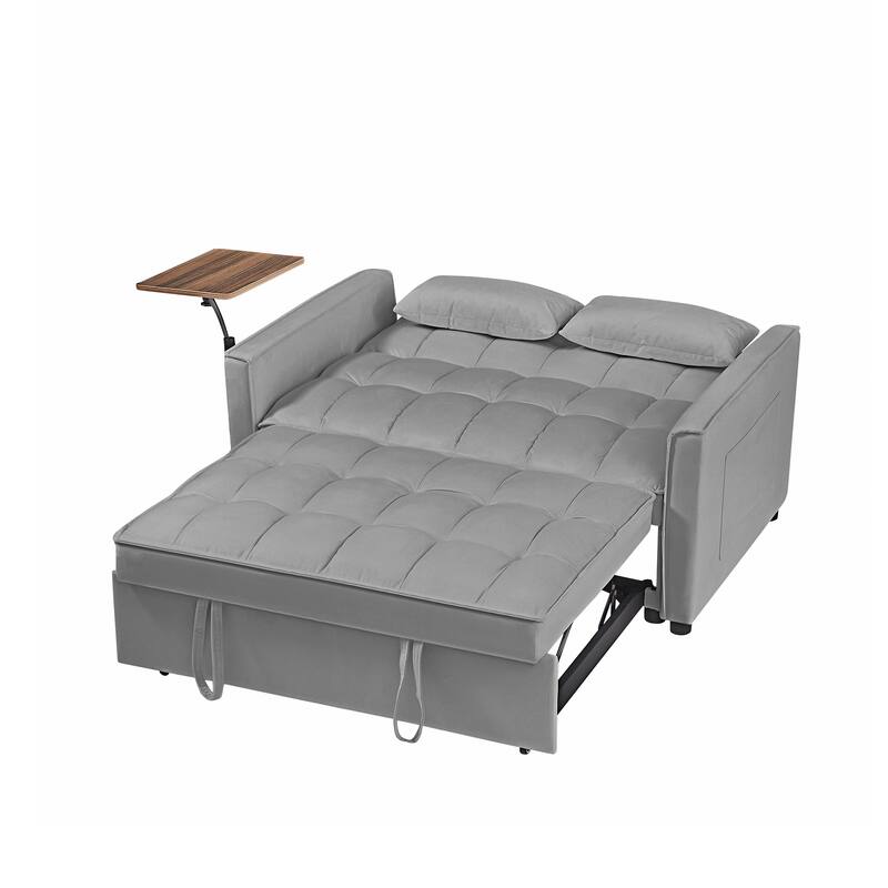 3-in-1 Convertible Sleeper Sofa Bed, Loveseat with Side Pockets, Small Lounge Sofa with Adjsutable Backrest and Lumbar Pillow