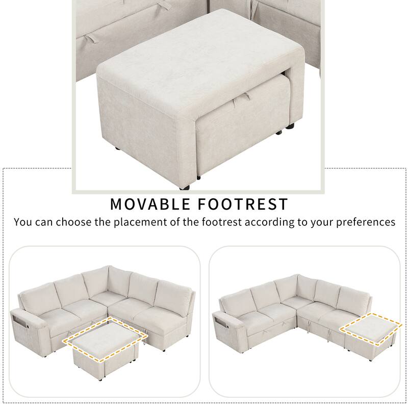 90.6'' Modern L-shaped Padded Modular Sofa with Storage Space, USB Ports, and Cup Holders on the Armrests