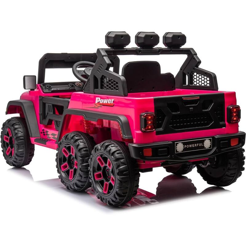 24V Electric Ride on Truck for Kids,Wide Seater Battery Powered Truck with Remote Control, Music,LED Cool Lighting,4WD
