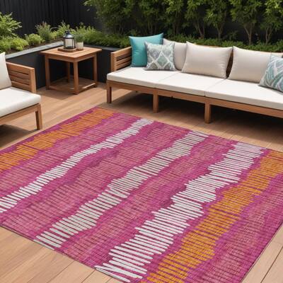 HomeRoots Striped Transitional Rectangle Outdoor Rug