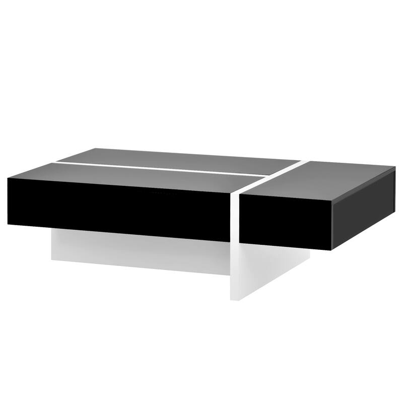 Coffee Table with Storage Drawers, Modern High Gloss Surface Cocktail Table, Center Table for Sofa or Upholstered Chairs