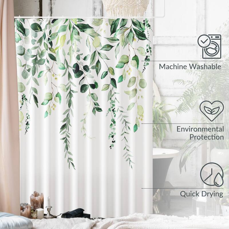 Floral Shower Curtain, 72"x72", Greenery, Botanical Bathroom Decor