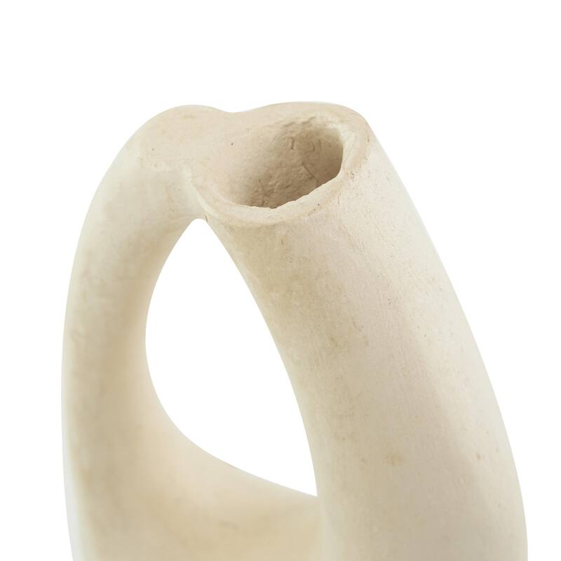 Paper Mache Abstract Curved Decorative Vase with Handle - Beige - Roche River Decor