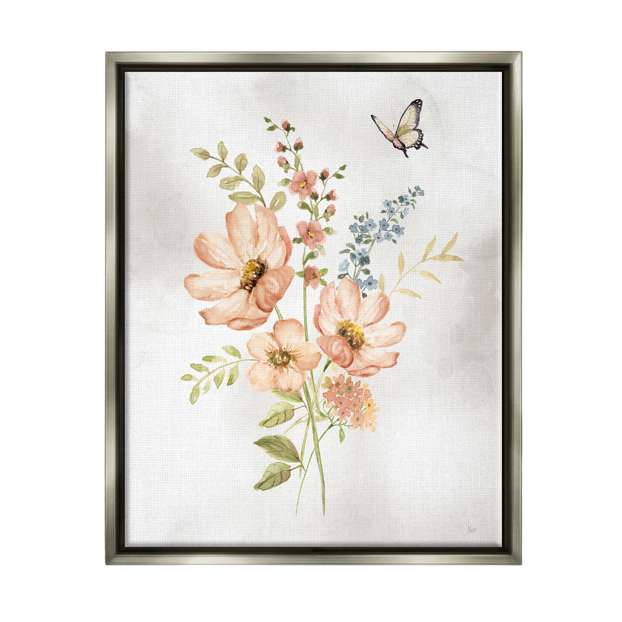 Stupell Pink Daisies & Butterfly Framed Floater Canvas Wall Art Design by Nan