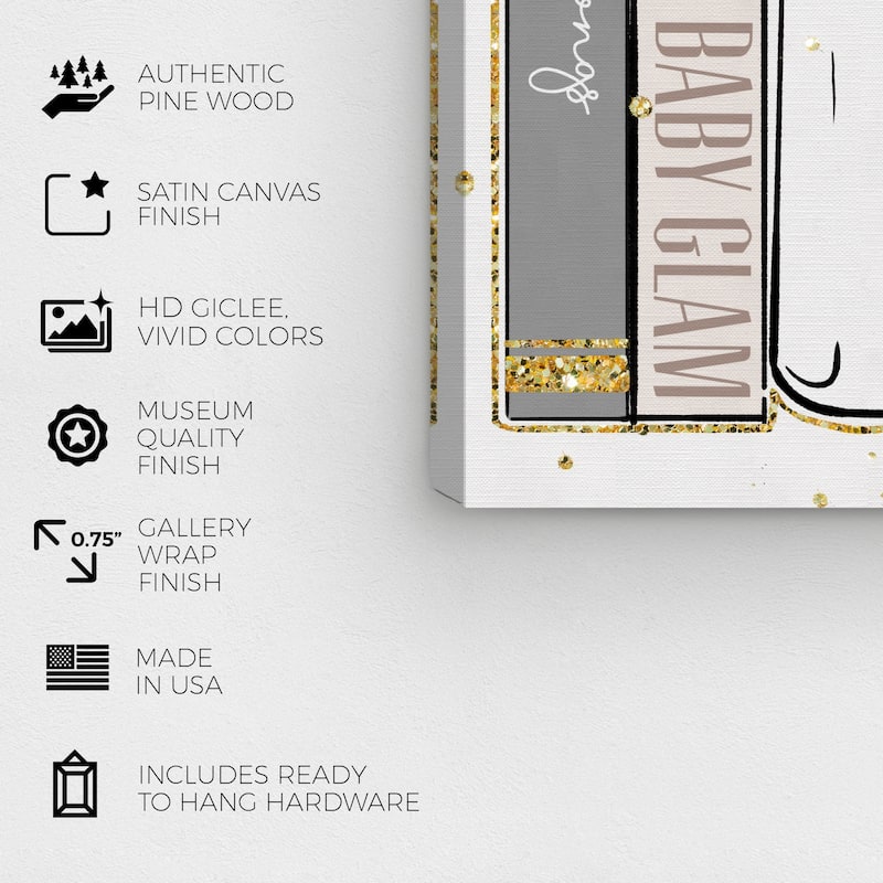 Wynwood Studio Canvas Fashion and Glam Baby Glam Books Beige Gray and Metallic Gold Glam Wall Art Canvas Print