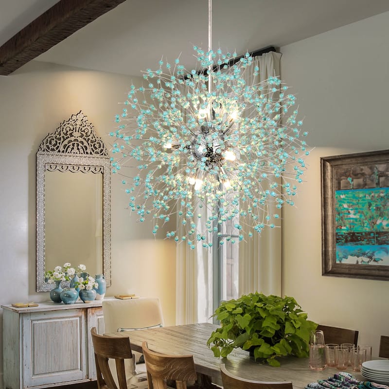 OYIPRO Modern Firework Sputnik Chandelier Crystal Pendant Lighting - 9-Light - Chrome/Turquoise