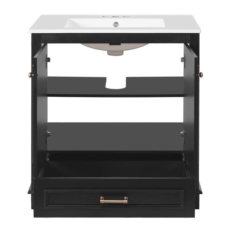 30'' Freestanding Bathroom Vanity with Single White Integrated Ceramic Sink - 30.5'' x 18.4'' x 33.9''