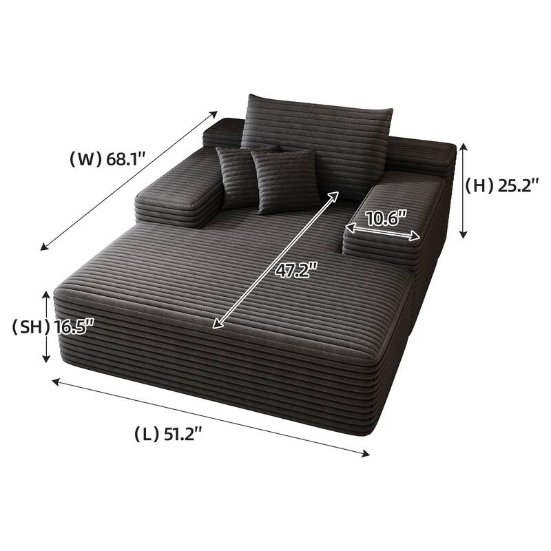68" * 51" Cloud Chaise Sofa Bed,Plush Faux Fur Upholstered Convertible