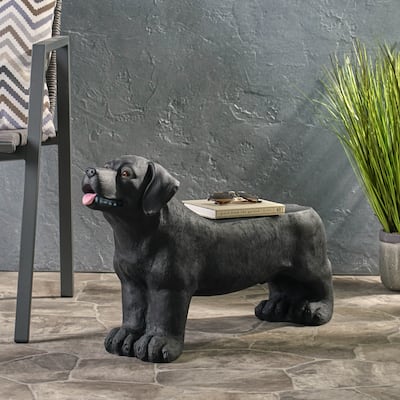 MGO Dog Bench, Black Labrador Design Concrete Outdoor Bench, 31.50"