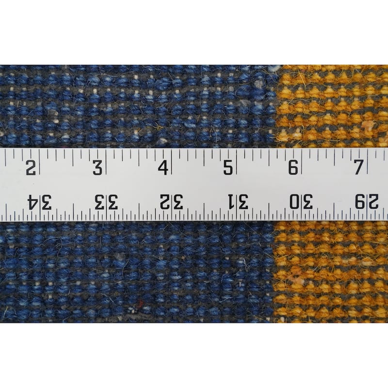 Hand Knotted Oriental 100% Wool Carpet Modern Geometric Navy Blue & Blues Gabbeh Area Rug - 6' 5'' X 4' 5''