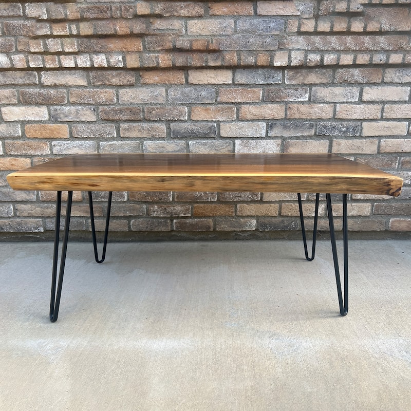Greenage Rustic Rectangle Teak Wood Table With Black Metal Legs - 39.5"x19.7"x16