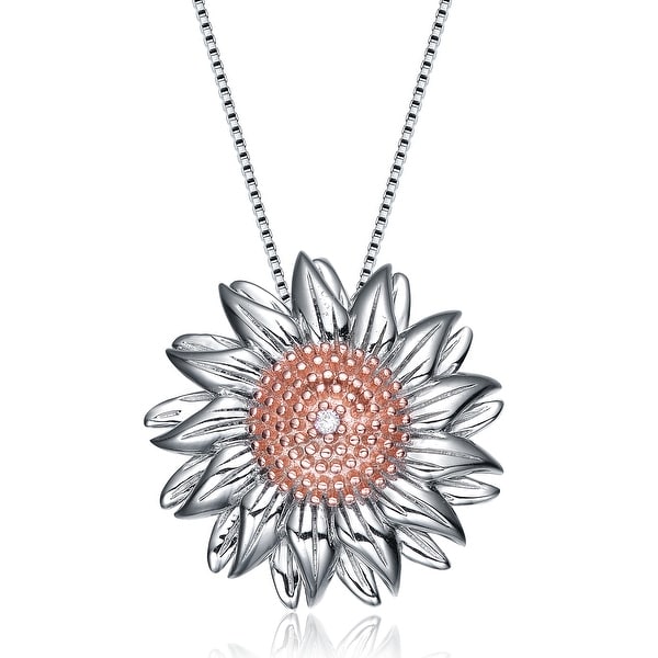 Collette Z Sterling Silver Cubic Zirconia Sunflower Necklace