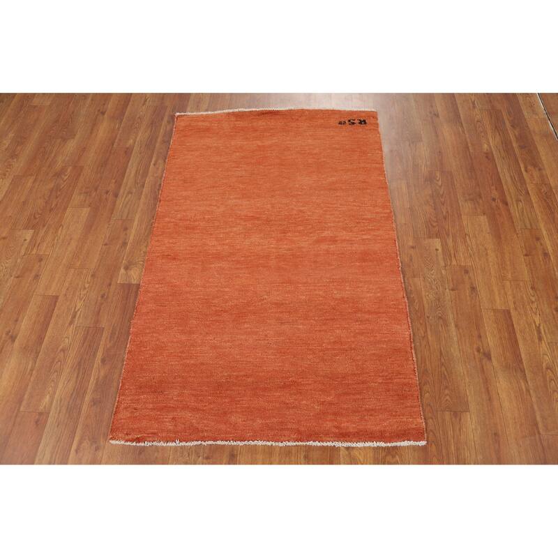 Orange Gabbeh Modern Foyer Rug Hand-Knotted Accent Wool Carpet - 2'7"x 4'1"