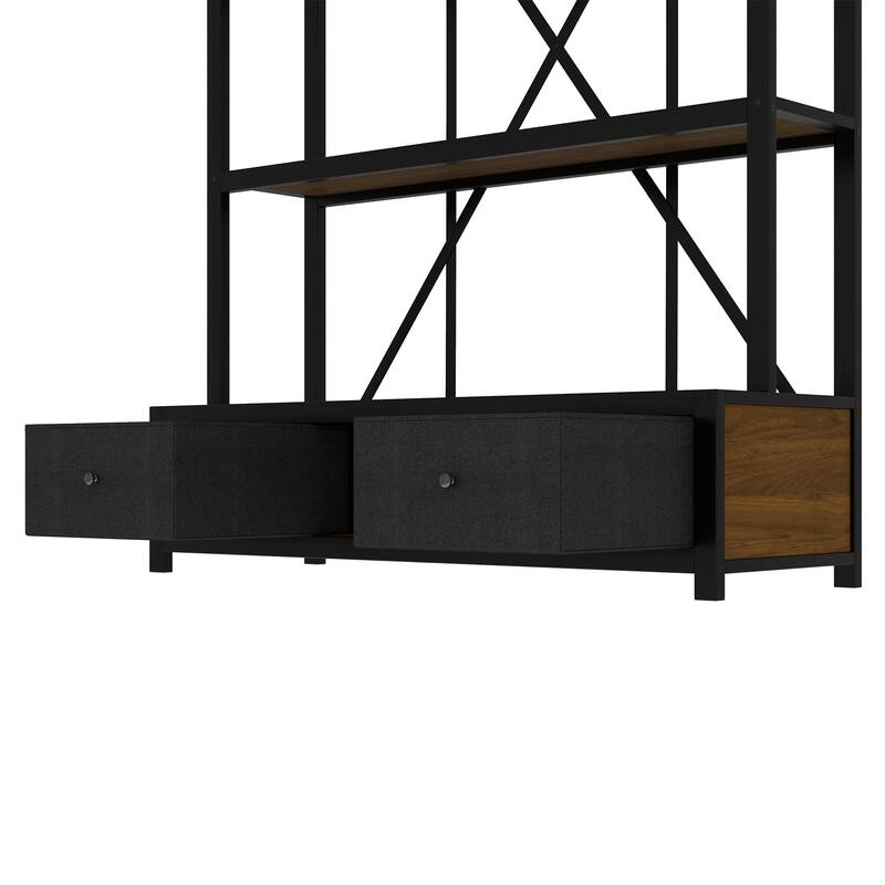 3-Shelf Metal Bookcase with Drawers for Home Office, Open Bookcase, Vintage Industrial Style Bookcase with LED