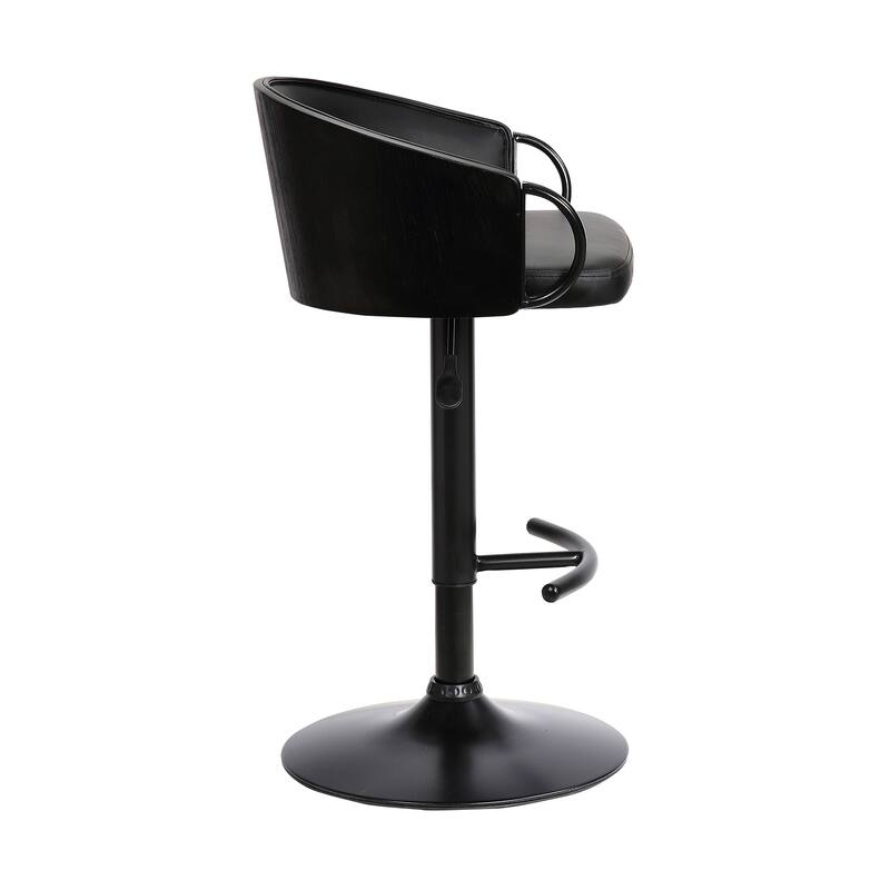 HomeRoots Black Faux Leather and Iron Low Back Adjustable Height Swivel Bar Chair