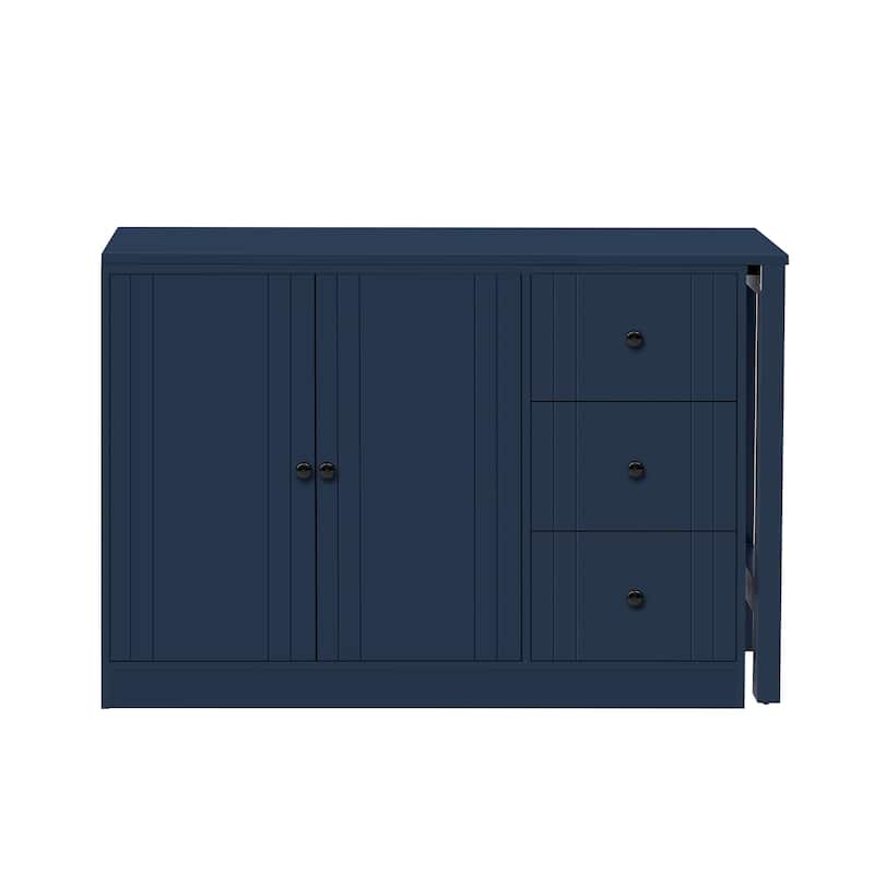 89.7" Wooden Sideboard with Extendable Table, 2 Doors & 3 Drawers Storage Cabinet for Living Room, Study, Kitchen
