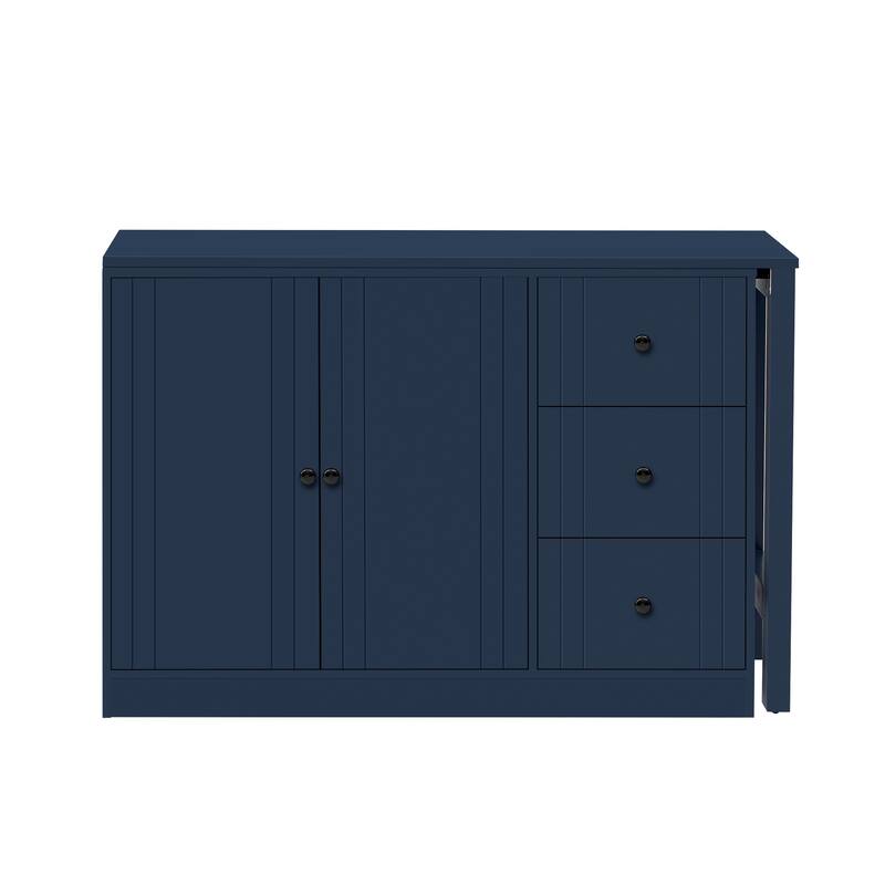 Wooden Sideboard with Extendable Table, Multifunctional Storage Cabinet with 2 Doors and 3 Drawers for Living Room