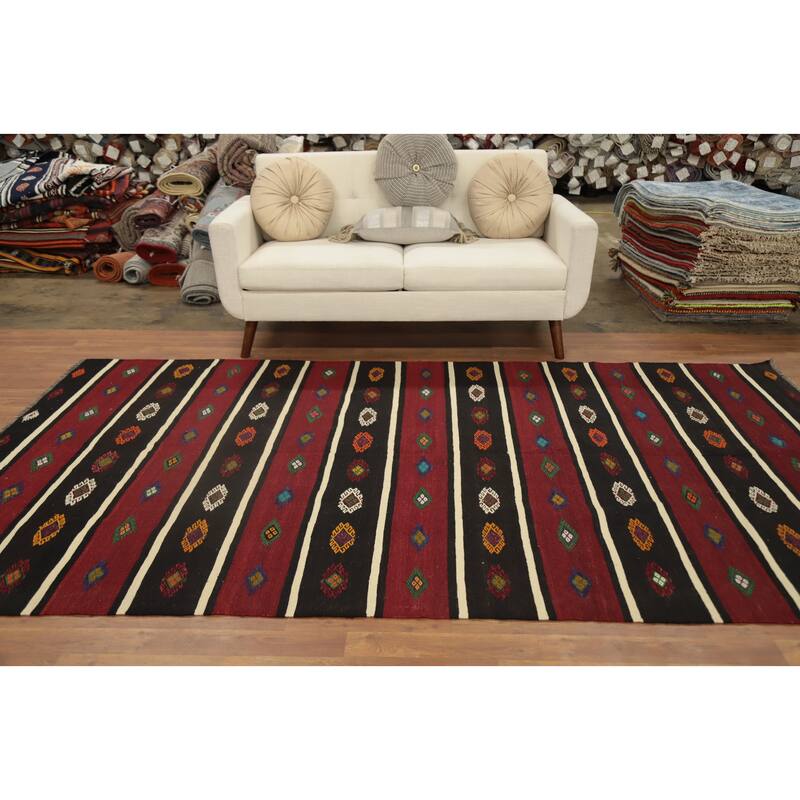 Hand Woven Oriental 100% Wool Carpet Southwestern Tribal Multi-Colored Kilim Area Rug - 10' 1'' X 5' 6''