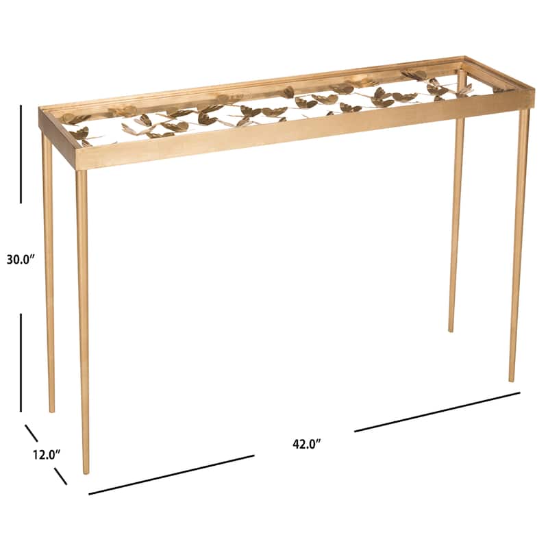 SAFAVIEH Nannette Antique Gold Leaf Butterfly Console Table - 42Wx12Dx30H