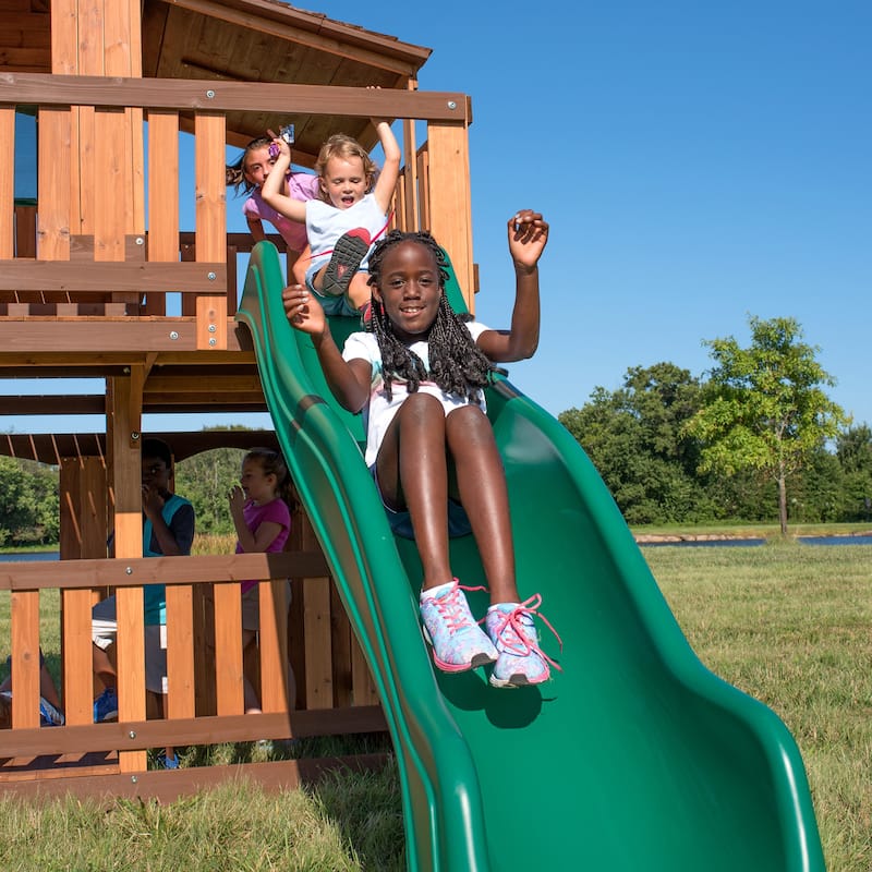 Backyard Discovery Woodridge Elite Cedar Wood Swing Set, Slide, Tunnel - 19'3" x 15'8"