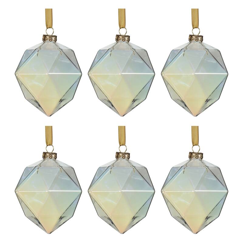 6-Piece Set Clear Luster Faceted Glass Hanging Ornaments, Octagon