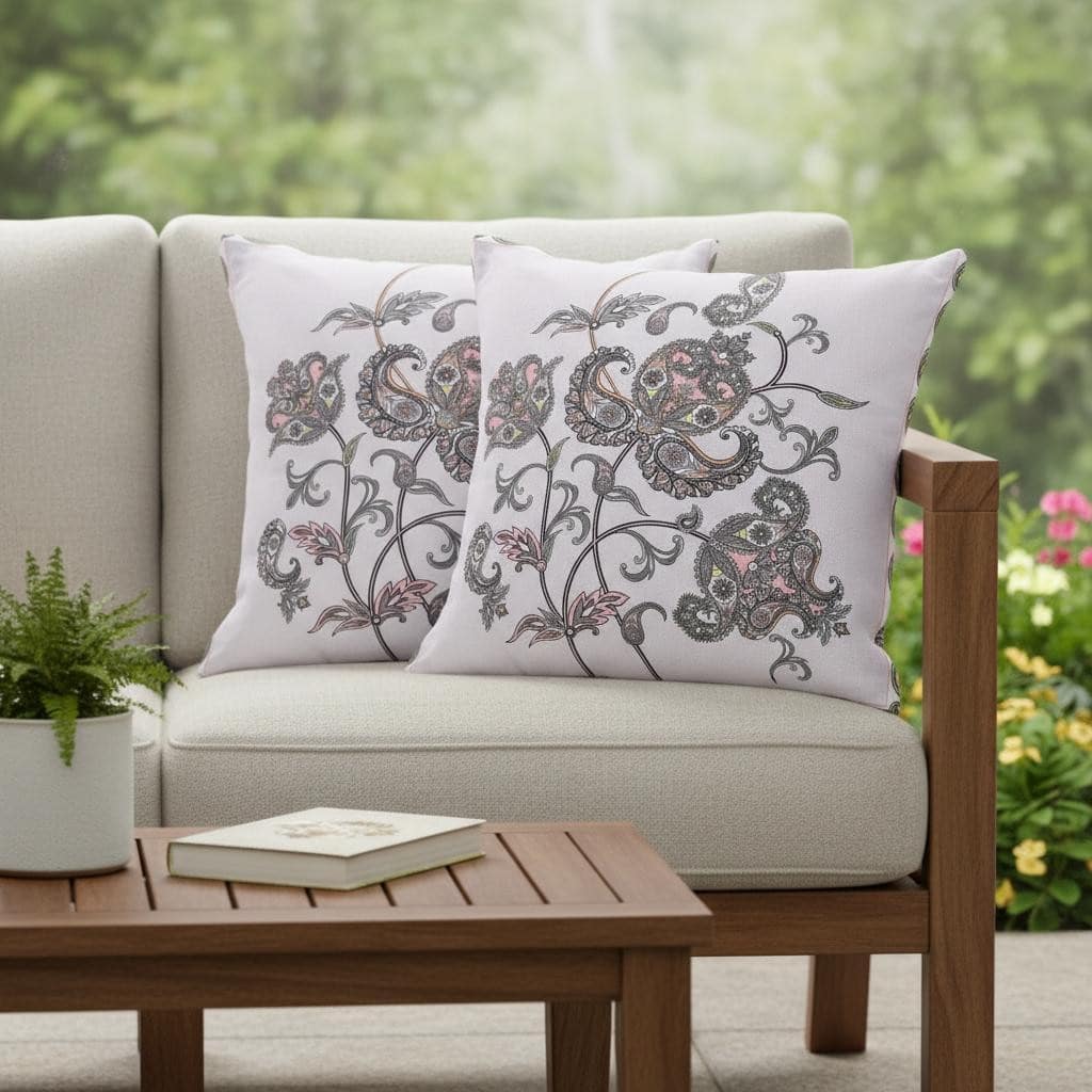 HomeRoots Set of Two 16" X 16" Gray and White Botanical Indoor Outdoor Throw Pillow - 16.00' X '16.00' X '5.00