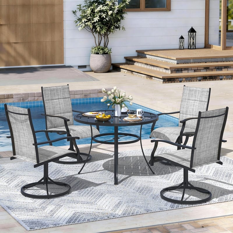 Patio Dining Set, Outdoor Dining Table and Chairs Set with Textilene Chairs, Adjustable Umbrella Hole for Garden, Backyard