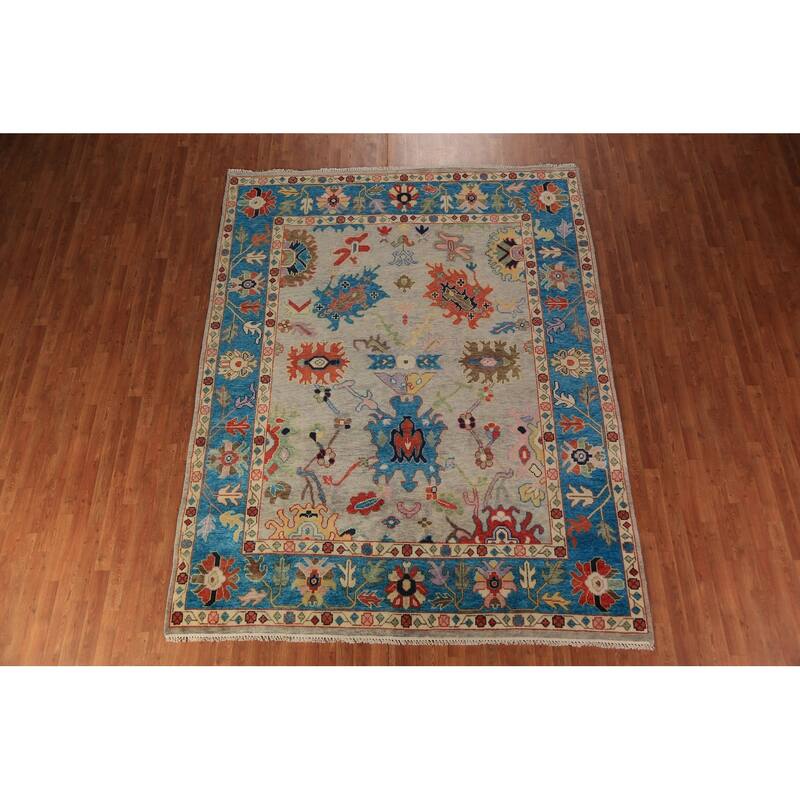 Beige Oushak Oriental Area Rug Hand-Knotted Wool Carpet - 7'10"x 10'0"