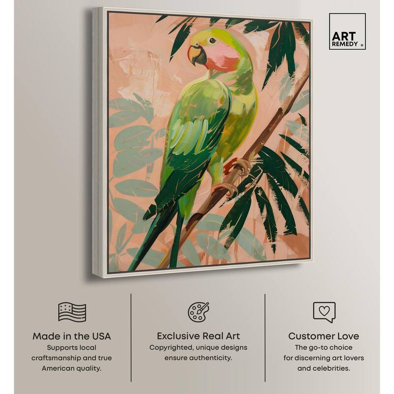 Coral and Green Parrot II Canvas by Art Remedy