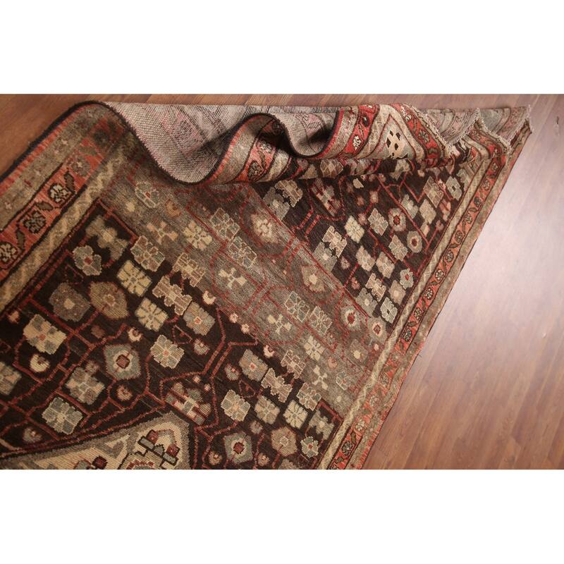 Hand Knotted Oriental 100% Wool Carpet Traditional Geometric Brown Malayer Runner Rug - 10' 0'' X 3' 9''