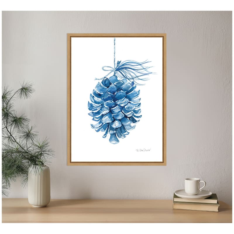 Kate and Laurel Sylvie Framed Canvas Blue Pine Cone by Patricia Shaw