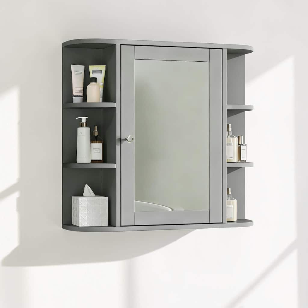 Bathroom Wall Cabinet with Mirror and Adjustable Shelves, Wall Mounted Medicine Cabinet with Open Storage