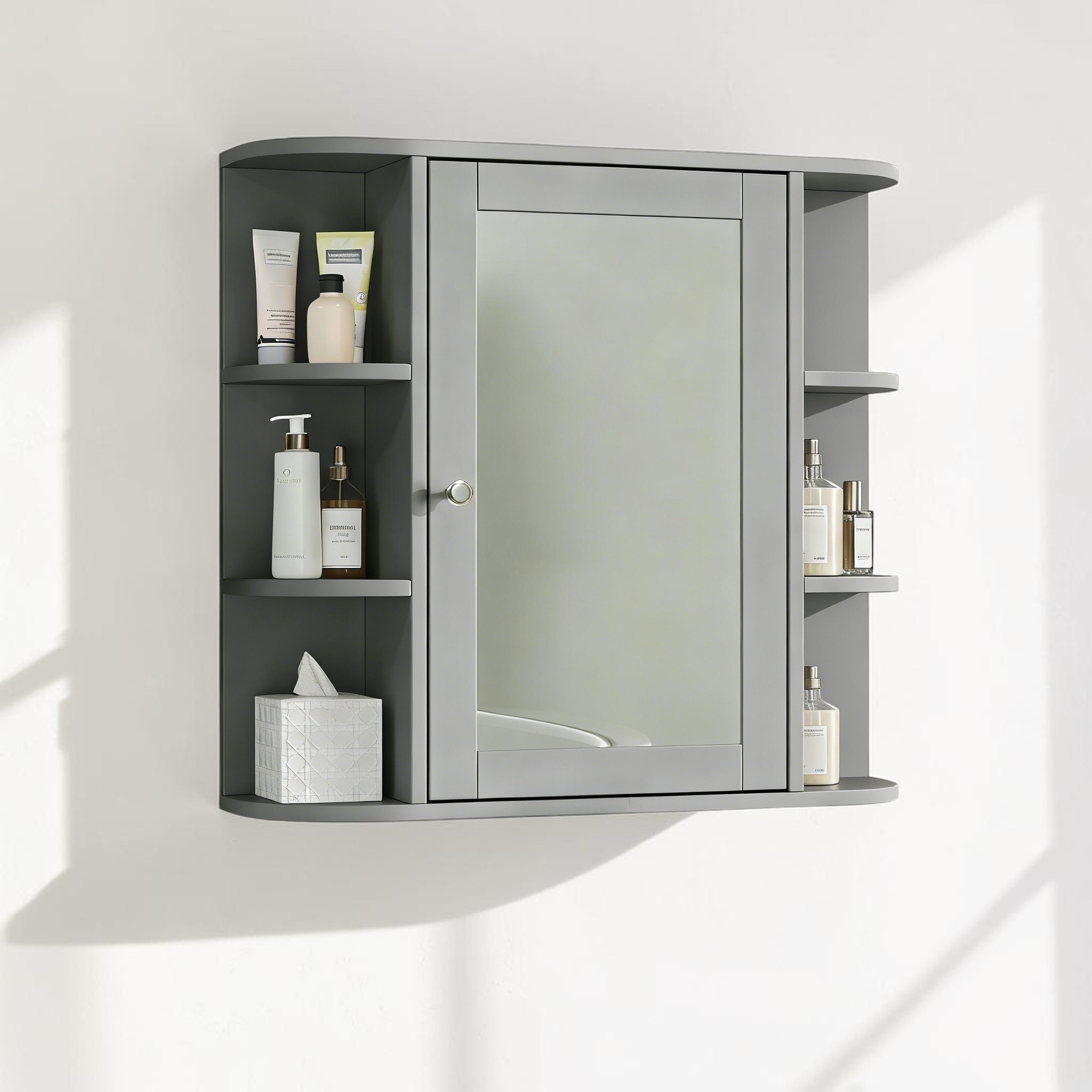 Bathroom Wall Cabinet with Mirror and Adjustable Shelves, Wall Mounted Medicine Cabinet with Open Storage