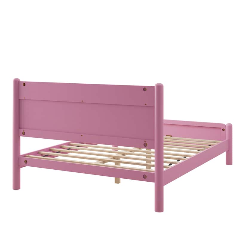 Queen Size Wood Platform Bed Frame with Headboard and Wooden Slat Support