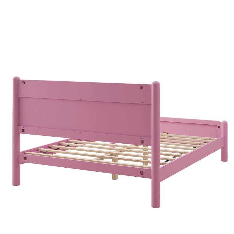 Wood Platform Bed Frame with Headboard & Wooden Slat Support