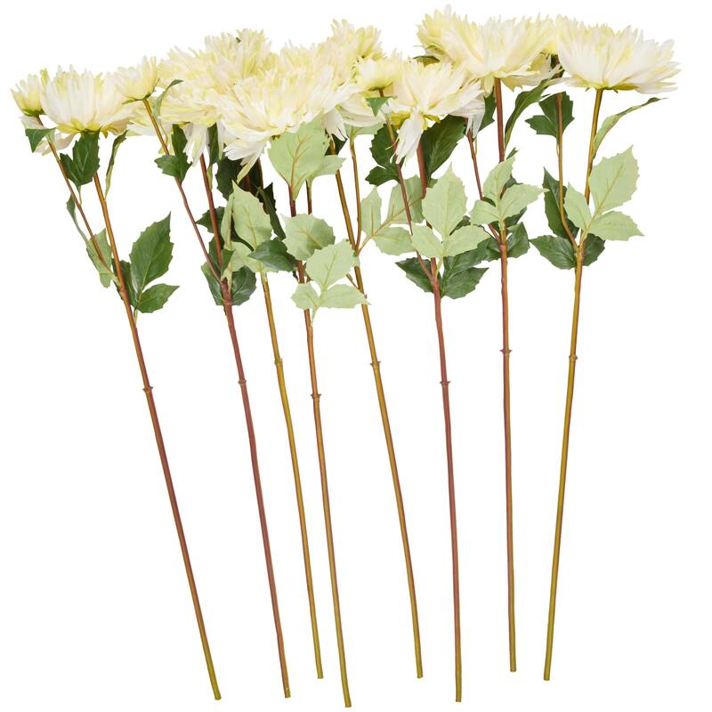 White Faux Foliage Tall Dahlia Artificial Flower Stem (Set of 8)
