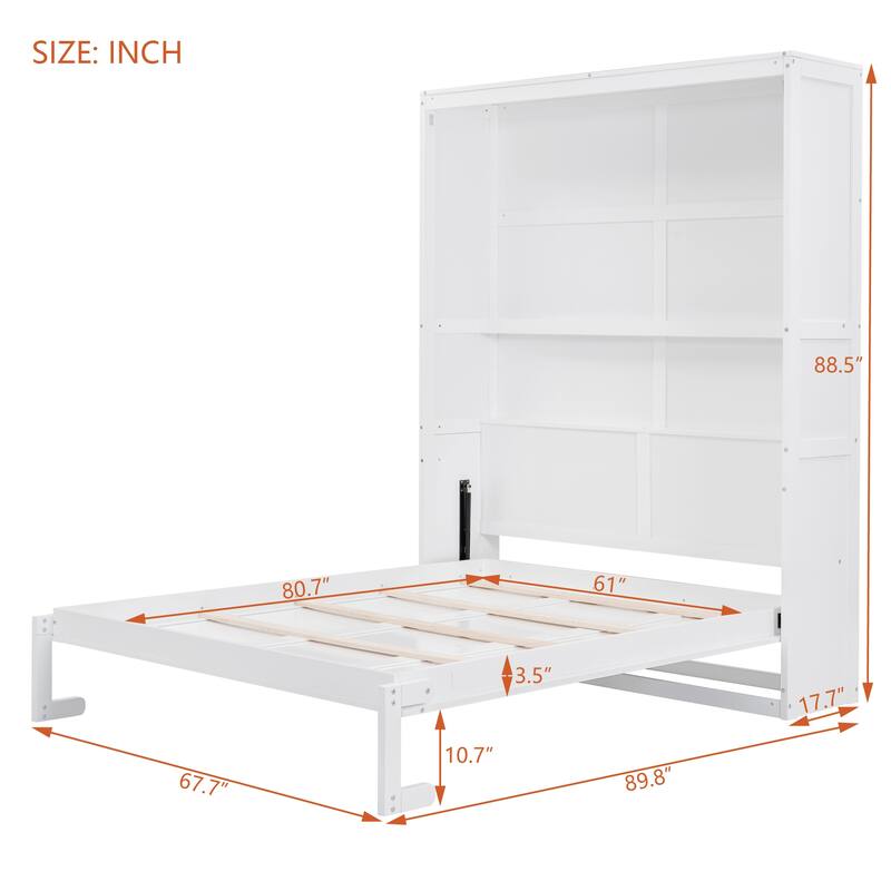 Murphy Bed Wall Bed with Built-in Shelves, Full/Queen Size, Foldable Cabinet for Small Spaces, Home Offices, and Apartments