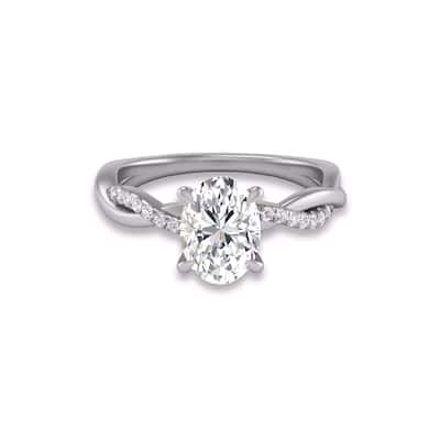 Marquee Agatha Twisted Pave Ring with IGI Certified 2 Carat Lab-Grown Oval Shape Diamond in 14K White Gold