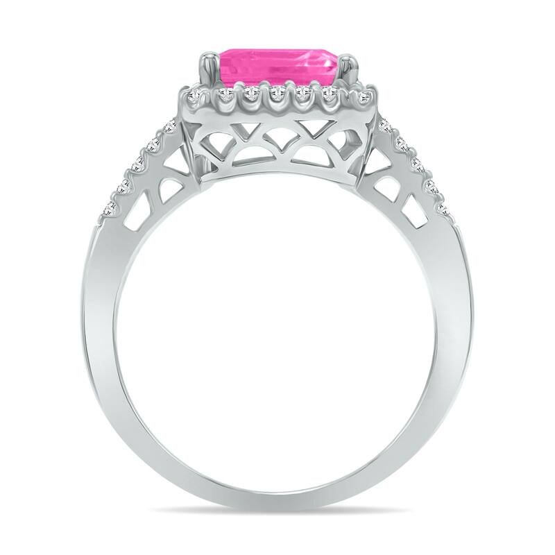 Marquee Jewels 2 1/2 Carat TW Emerald Cut Pink Topaz Diamond Ring in 10K White Gold