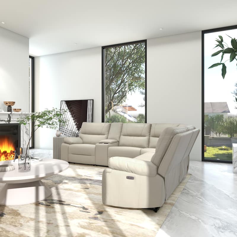 Malibu 130" 6-Piece Leather & Faux Leather Power Reclining Sectional
