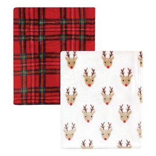 Hudson Baby Unisex Baby Silky Plush and Coral Fleece Blanket, Rudolph, 30x36 inches - Rudolph - 30x36 inches
