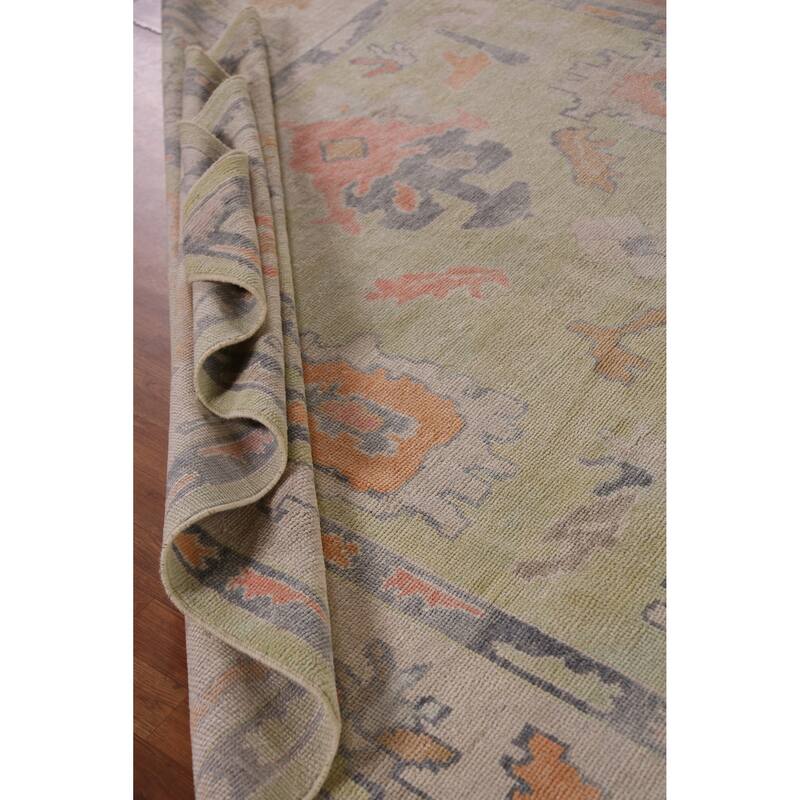 Hand Knotted Oriental 100% Wool Carpet Transitional All-Over Green Oushak Area Rug - 11' 4'' X 8' 8''