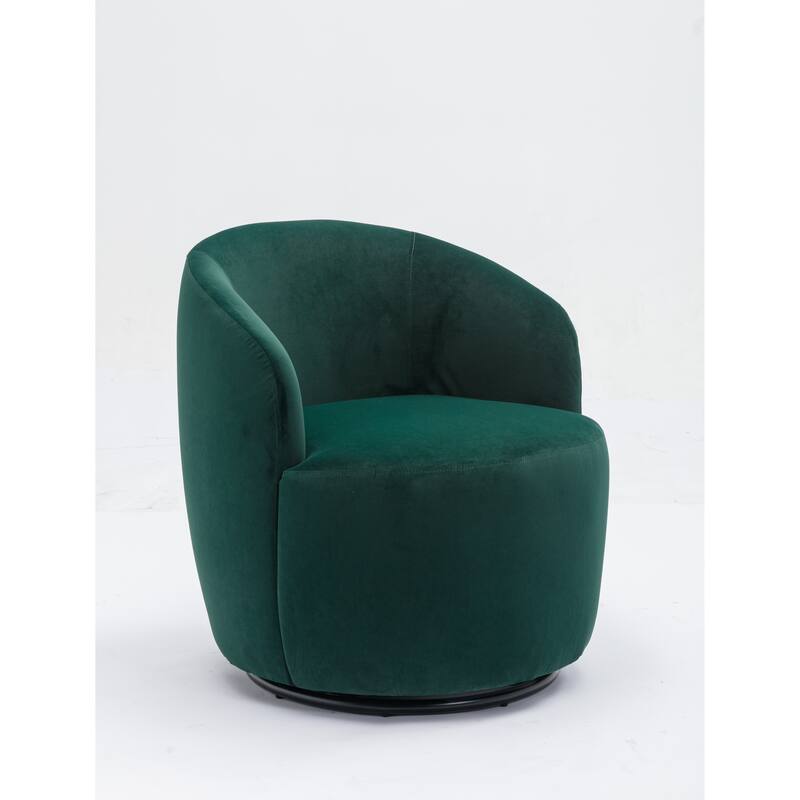 Velvet Swivel Barrel Chair with 360° Black Metal Base